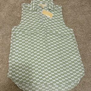 Michael Kors Olive Patterned Sleeveless Blouse